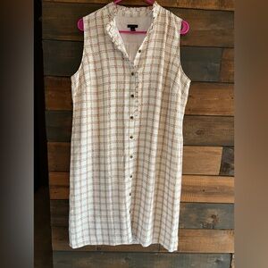 New Ann Taylor Sleeveless Button-Down Dress in Cream and Brown size L